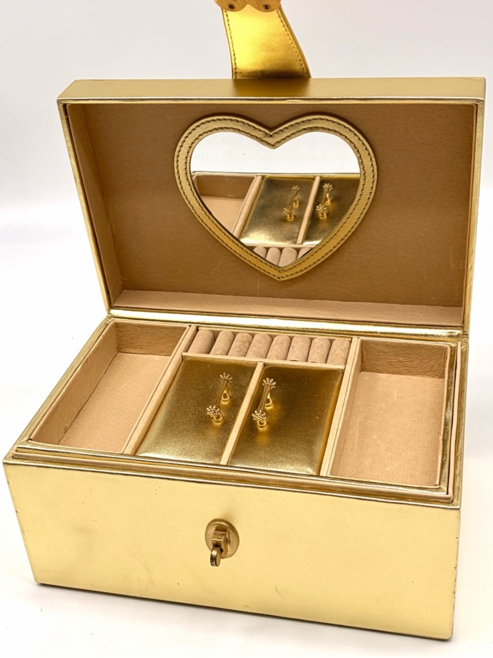 Juicy Couture Gold Leather Mirror Jewelry Box Metallic Large Lock Train Case Y2K - Picture 12 of 12